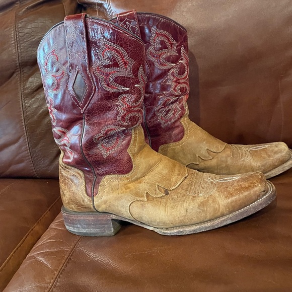 J.B. Dillon Cooper Men’s Western Square Toe Cowboy Boot Leather Tan Red 8.5D - Picture 2 of 8